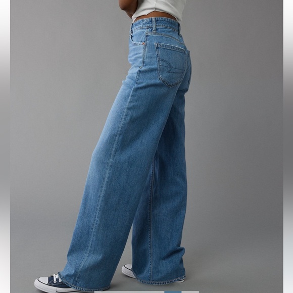 AE Dreamy Drape Stretch Super High Rise Baggy Wide-Leg Medium Bright Indigo 000 - Picture 5 of 16